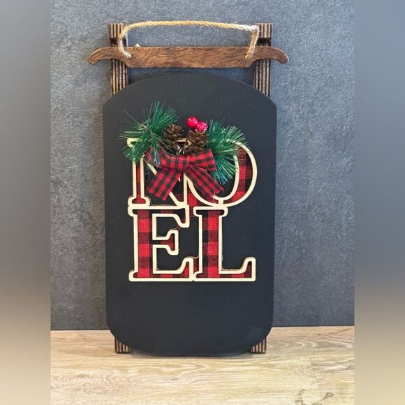 Handcrafted Wooden Sled “Noel” Wall Decoration Winter Christmas - Picture 1 of 2